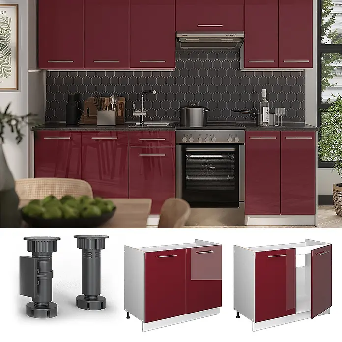 Spülenunterschrank Fame-Line 100 cm Bordeaux Hochglanz Art.-Nr. 61917 - 