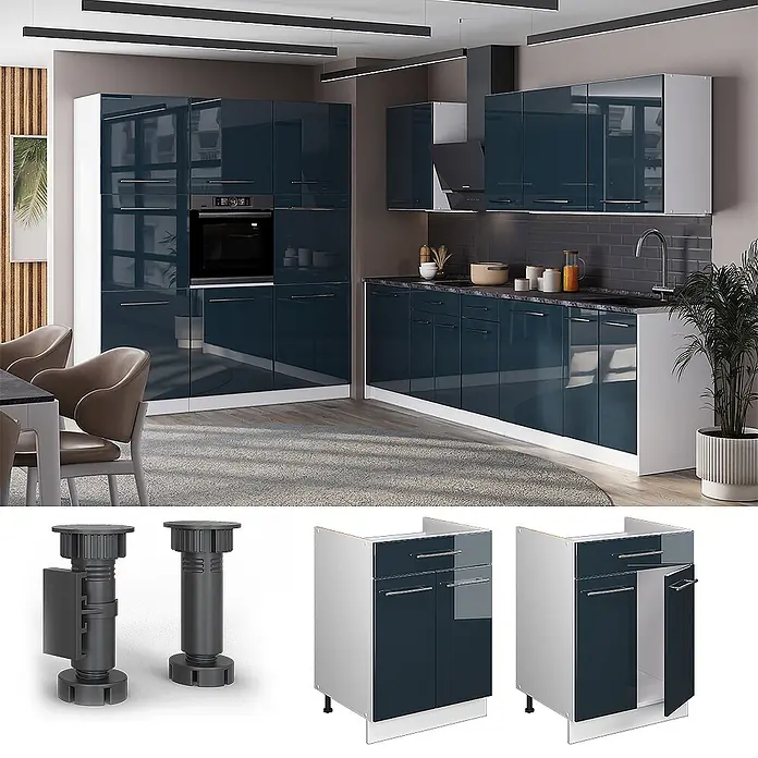 Küchenunterschrank Fame-Line 60 cm Dunkelblau Hochglanz Art.-Nr. 60978 - 