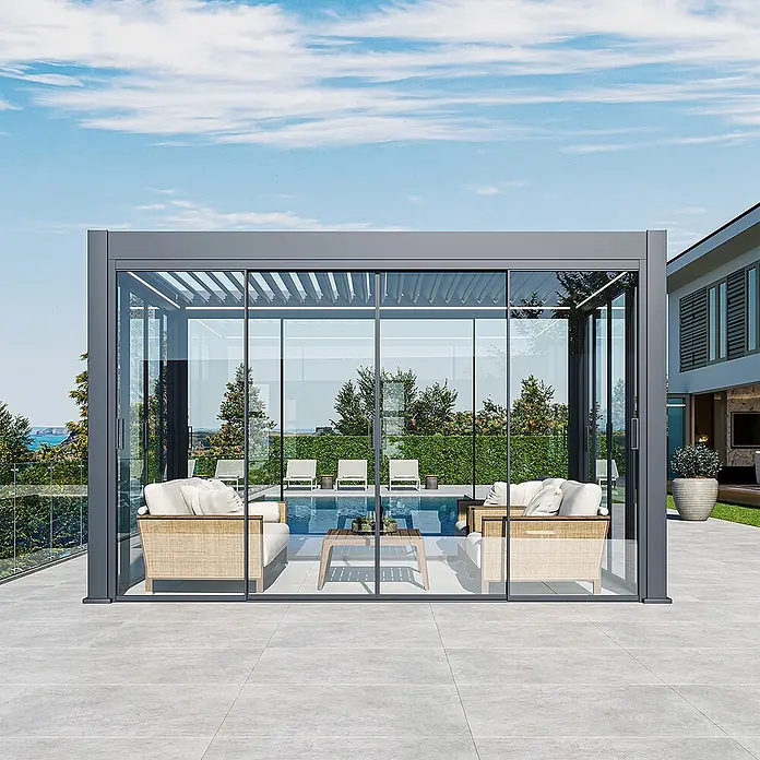Weide Slim Frame Schiebepaneel Alu/Glas 4 m x 9,5 cm x H 235 cm Anthrazit - 