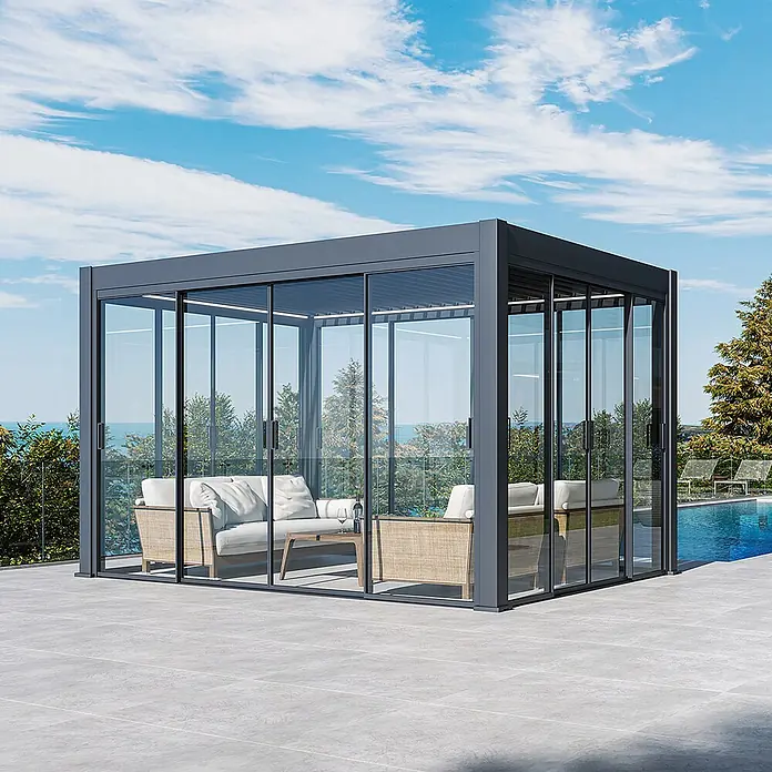 Weide Slim Frame Schiebepaneel Alu/Glas 4 m x 9,5 cm x H 235 cm Anthrazit - 