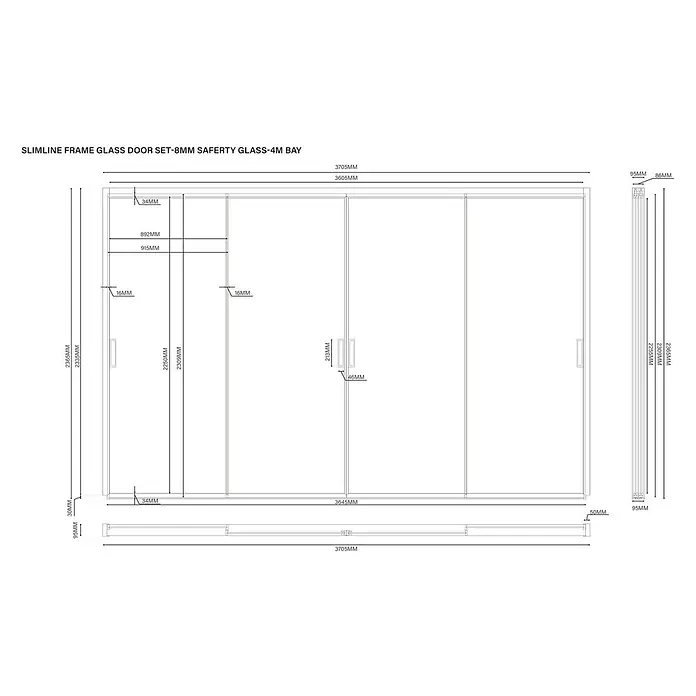 Weide Slim Frame Schiebepaneel Alu/Glas 4 m x 9,5 cm x H 235 cm Anthrazit - 