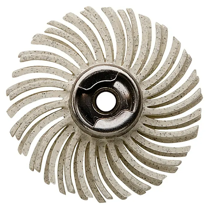 Dremel EZ SpeedClic Feinschleifbürste Mod. 472 S - 25 mm, Körnung: 120, Passend für: Dremel EZ SpeedClic Aufspanndorn Mod. SC 402 - Nahaufnahme eines Radialbürstenwerkzeugs, ideal für die Oberflächenbearbeitung und Polierarbeiten in verschiedenen Anwendungen.
