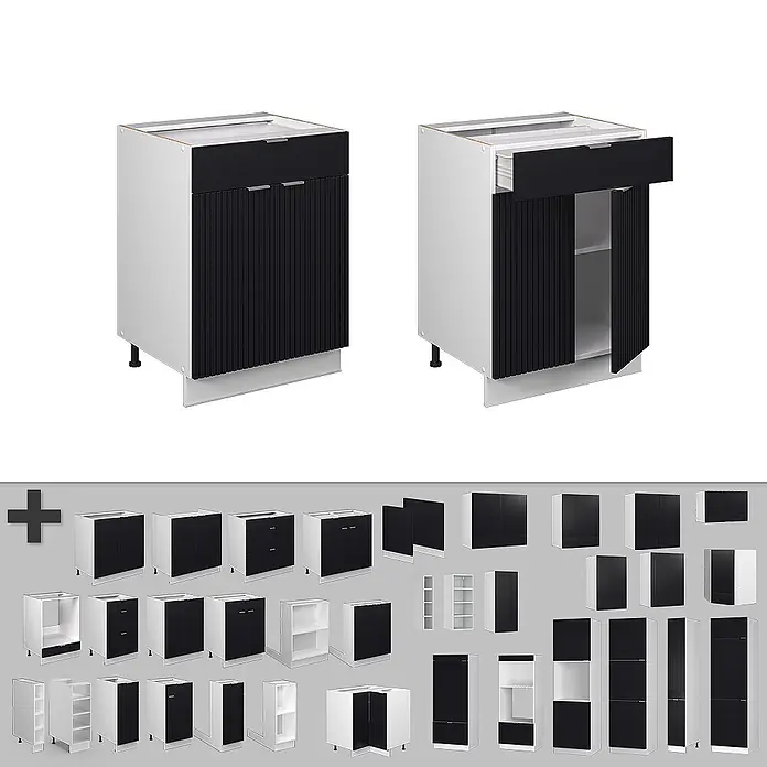 Küchenunterschrank Fame-Line 60 cm Schwarz gestreift Art.-Nr. 60986 - 