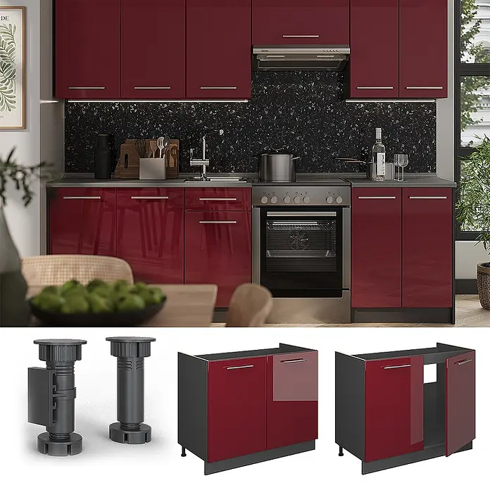 Spülenunterschrank Fame-Line 100 cm Bordeaux Hochglanz Art.-Nr. 61944 - 