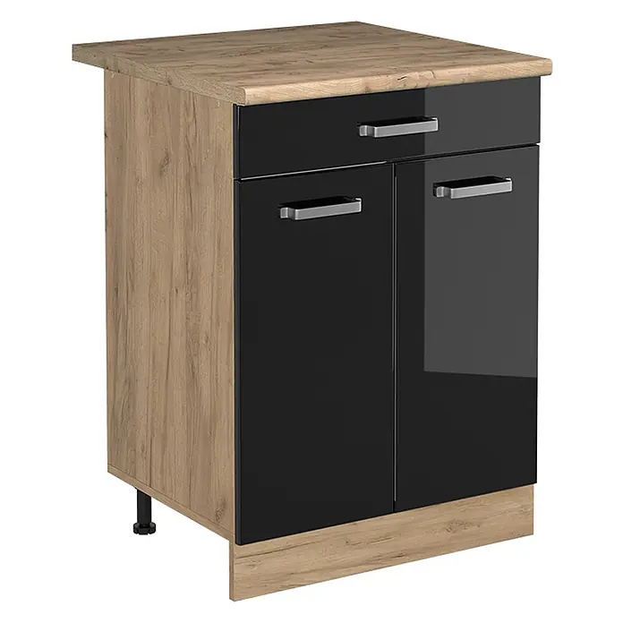Küchenunterschrank R-Line 60 cm Schwarz Hochglanz Art.-Nr. 61220 - 