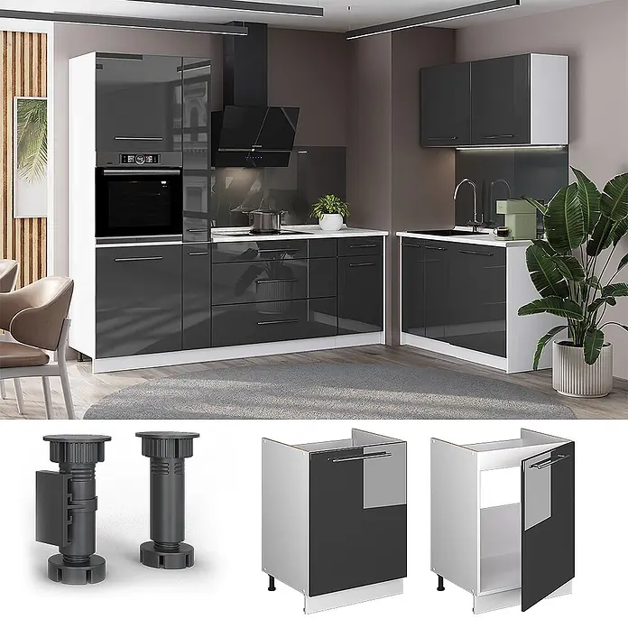 Spülenunterschrank Fame-Line 60 cm Anthrazit Hochglanz Art.-Nr. 62183 - 