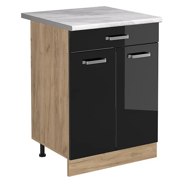 Küchenunterschrank R-Line 60 cm Schwarz Hochglanz Art.-Nr. 61221 - 
