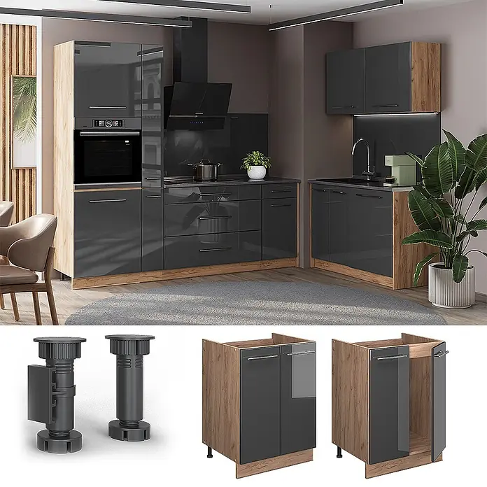 Spülenunterschrank Fame-Line 60 cm Anthrazit Hochglanz Art.-Nr. 65219 - 