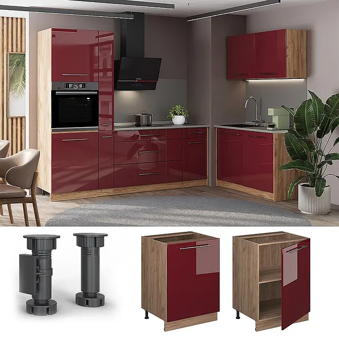 Küchenunterschrank Fame-Line 60 cm Bordeaux Hochglanz Art.-Nr. 65207 - 