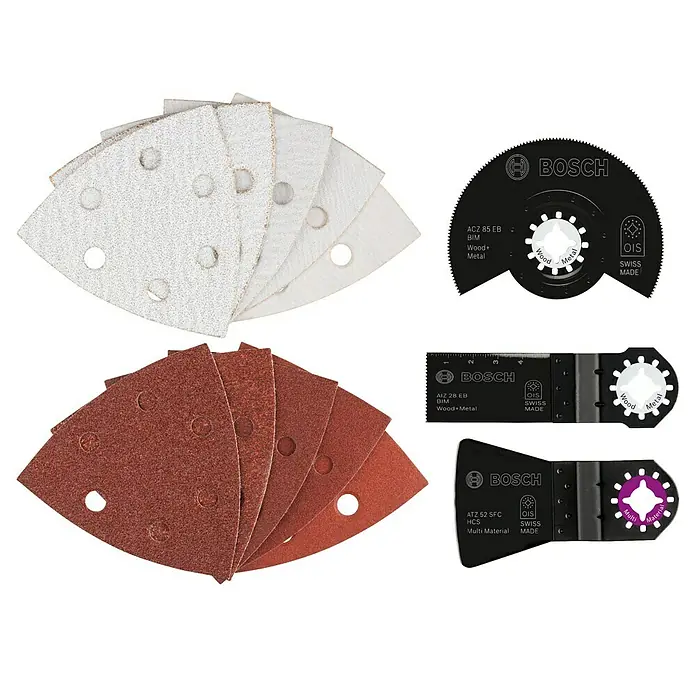 Bosch Zubehör-Set für Multifunktionswerkzeuge - 22 -tlg., Holz/Metall/Kunststoff - Bosch Sägeblätter und Schleifpapier für Multifunktionswerkzeuge, ideal für Holz- und Metallbearbeitung.