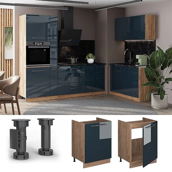 Spülenunterschrank Fame-Line 60 cm Dunkelblau Hochglanz Art.-Nr. 63398 - 