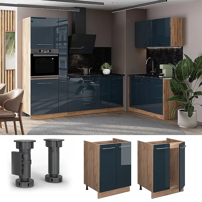 Spülenunterschrank Fame-Line 60 cm Dunkelblau Hochglanz Art.-Nr. 65243 - 