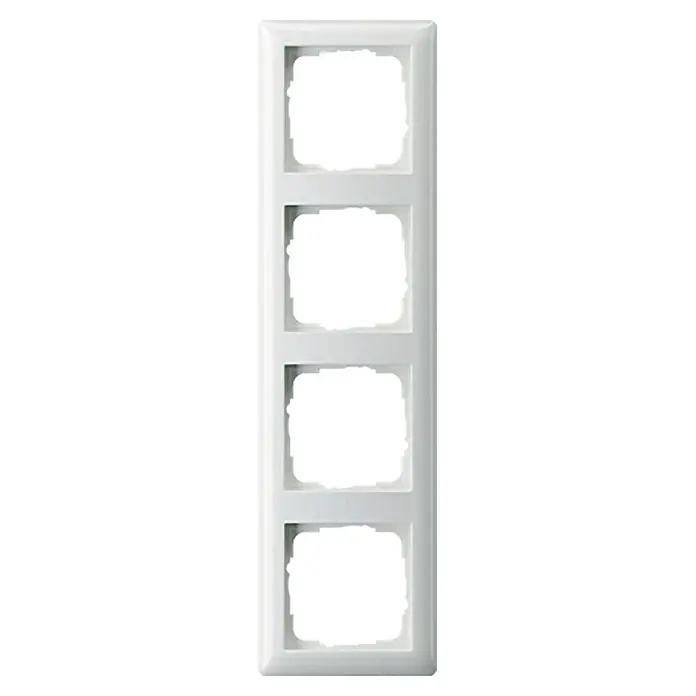 Gira Standard 55 Abdeckrahmen 021403 - Reinweiß glänzend, 4-fach, Kunststoff, Vertikal - Eine weiße, vertikale Vierfach-Schalterblende für Schalter oder Steckdosen zur Wandmontage. Ideal für moderne Innenräume.