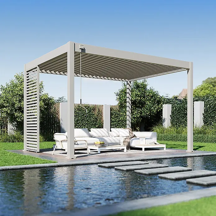Weide Lamellenwand Horizontal Alu 1,13 m x 6 cm x H 234 cm Ivory-Sand - 