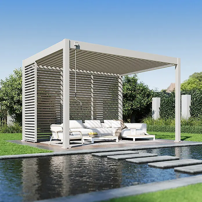 Weide Lamellenwand Horizontal Alu 1,13 m x 6 cm x H 234 cm Ivory-Sand - 