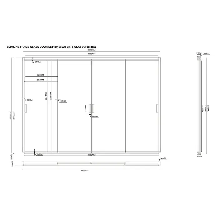 Weide Slim Frame Schiebepaneel Glas für Pergola 3.6 Meter Anthrazit - 