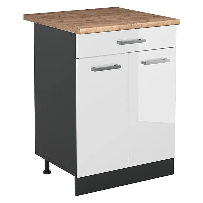 Küchenunterschrank R-Line 60 cm Weiß Hochglanz Art.-Nr. 61132 - 