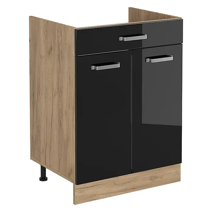 Küchenunterschrank R-Line 60 cm Schwarz Hochglanz Art.-Nr. 61218 - 