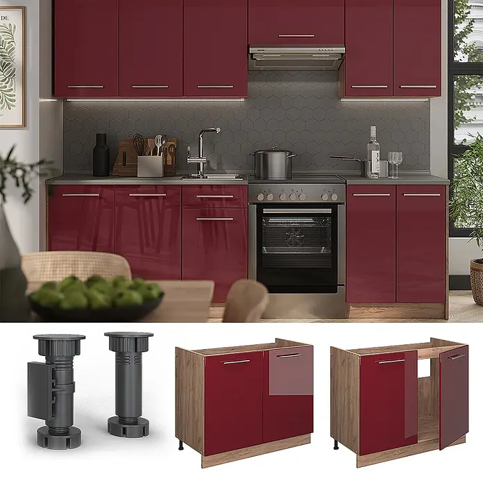 Spülenunterschrank Fame-Line 100 cm Bordeaux Hochglanz Art.-Nr. 61971 - 