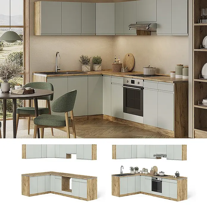 Eckküche R-Line 267 cm Pastellgrün Art.-Nr. 70573 - 