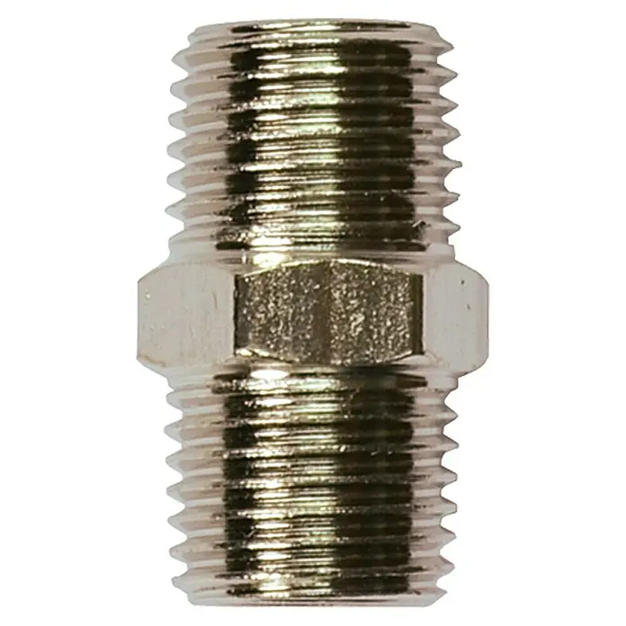 Craftomat Doppelnippel - ¼″ - Doppelnippel aus Metall, ein zylindrisches Rohrstück mit Gewinde an beiden Enden und einem Sechskant in der Mitte.