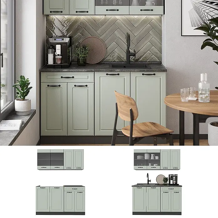Singleküche R-Line 140 cm Mint Landhaus Art.-Nr. 71027 - 