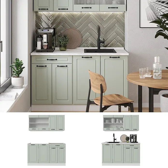 Singleküche R-Line 140 cm Mint Landhaus Art.-Nr. 71042 - 