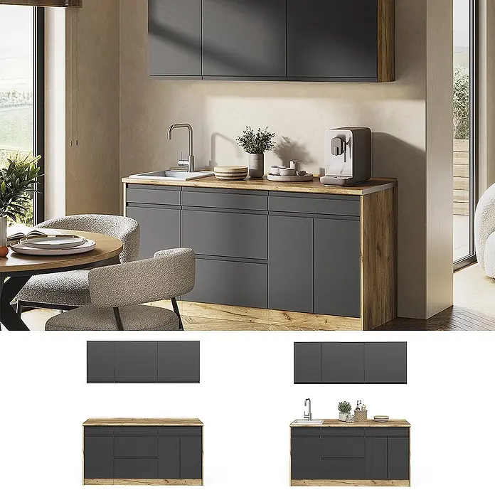 Singleküche R-Line 160 cm Anthrazit Art.-Nr. 70560 - 