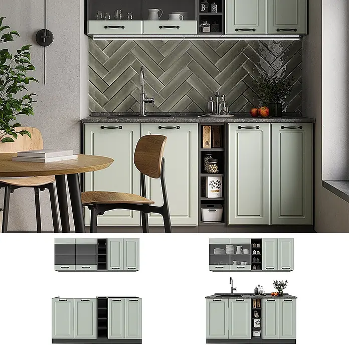 Singleküche R-Line 160 cm Mint Landhaus Art.-Nr. 71003 - 