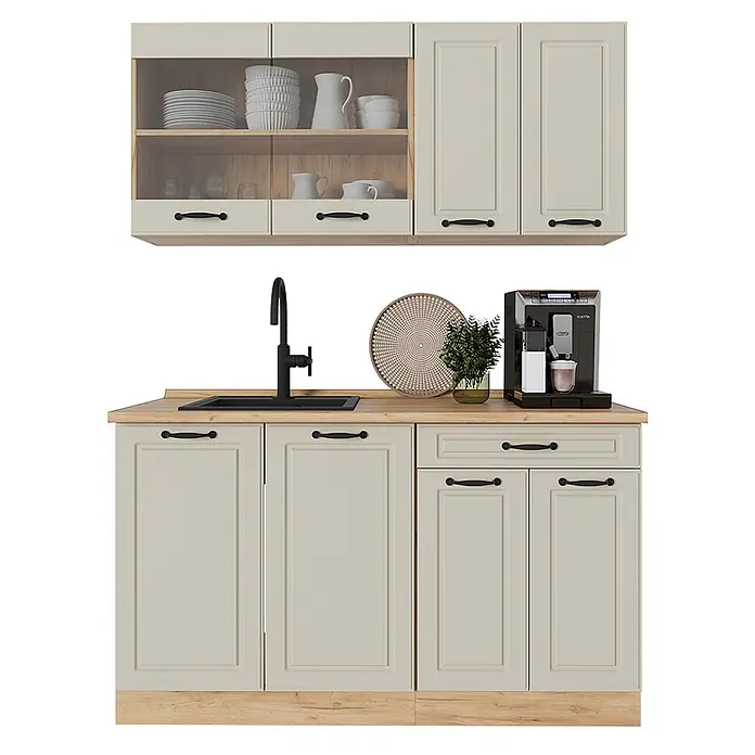 Singleküche R-Line 140 cm Sand Landhaus Art.-Nr. 71036 - 
