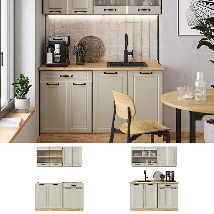 Singleküche R-Line 140 cm Sand Landhaus Art.-Nr. 71036 - 