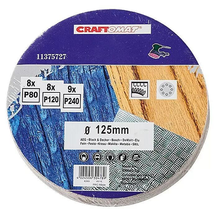 Craftomat Haftschleifscheiben-Set - Durchmesser: 125 mm, 24 -tlg.