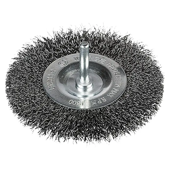 Craftomat Scheiben-Drahtbürste - Passend für: Bohrfutter, Durchmesser: 100 mm, Durchmesser Schaft: 6 mm - Drahtbürstenaufsatz für Bohrmaschinen mit robusten Borsten zur effektiven Reinigung und Entrostung von Oberflächen.