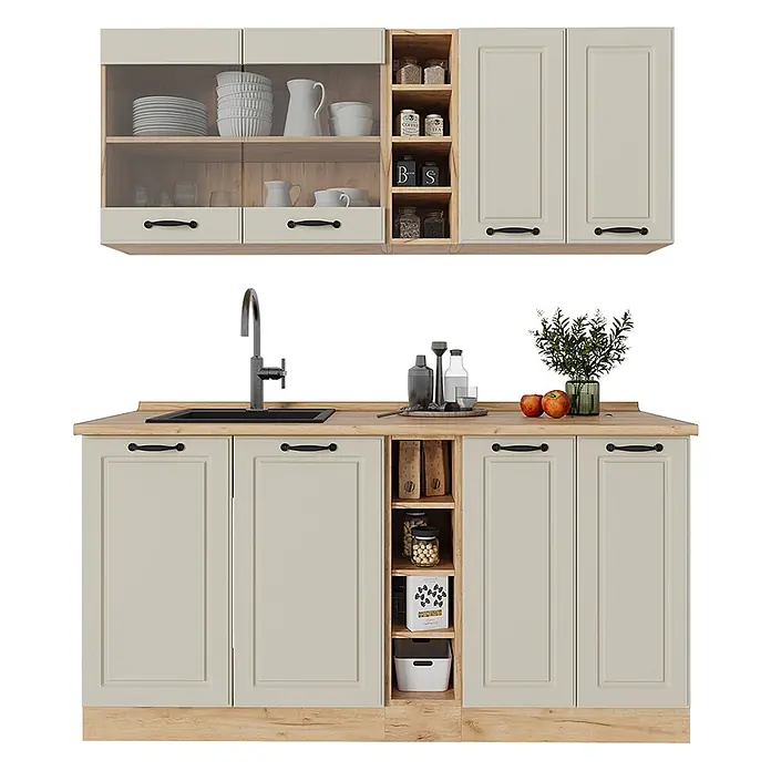 Singleküche R-Line 160 cm Sand Landhaus Art.-Nr. 71013 - 
