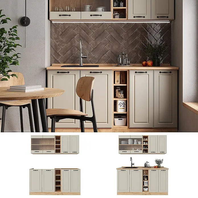 Singleküche R-Line 160 cm Sand Landhaus Art.-Nr. 71013 - 