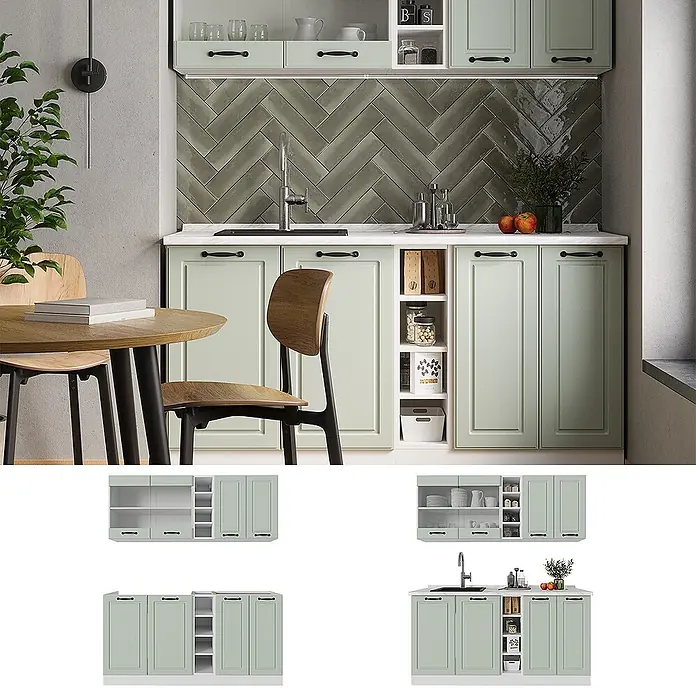 Singleküche R-Line 160 cm Mint Landhaus Art.-Nr. 71018 - 
