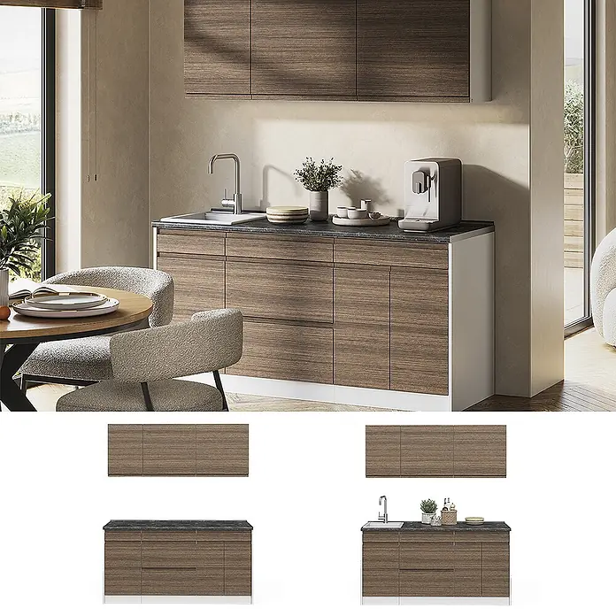 Singleküche R-Line 160 cm Tabak-Walnuss Art.-Nr. 70566 - 