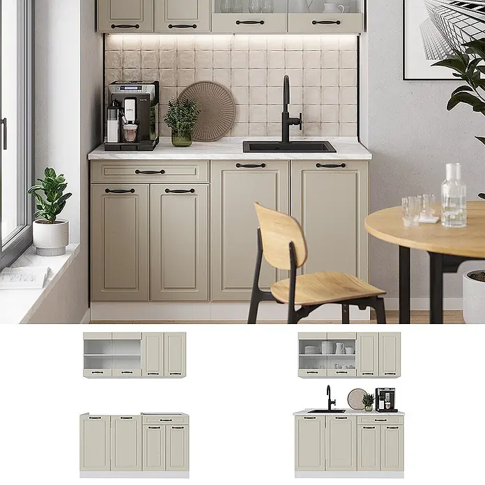 Singleküche R-Line 140 cm Sand Landhaus Art.-Nr. 71046 - 