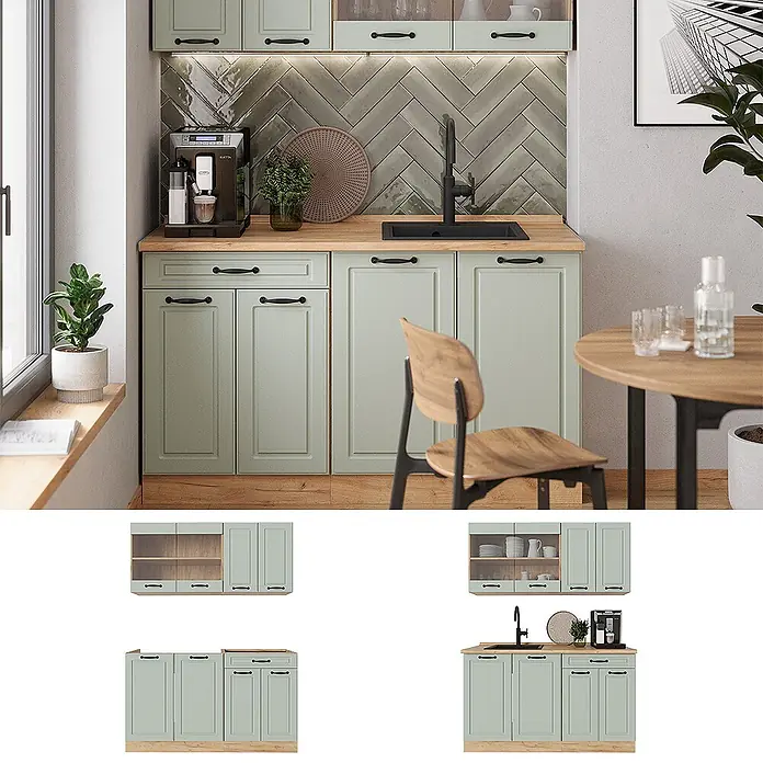 Singleküche R-Line 140 cm Mint Landhaus Art.-Nr. 71032 - 
