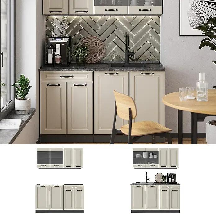 Singleküche R-Line 140 cm Sand Landhaus Art.-Nr. 71030 - 