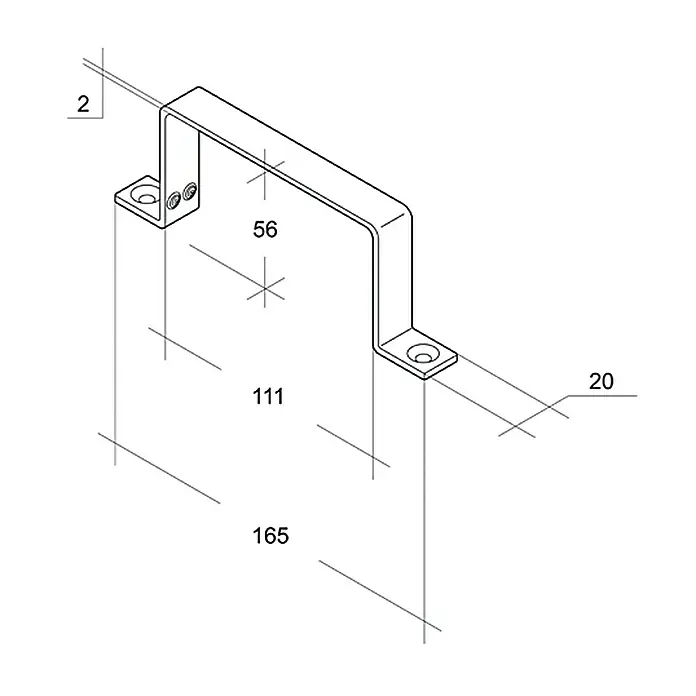Air-Circle Rohrhalter - 111 x 54 mm - Eine isometrische Zeichnung eines U-förmigen Metallbügels mit Abmessungen für technische Zwecke.