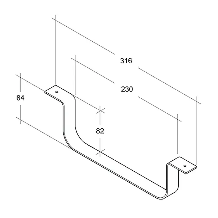Air-Circle Rohrhalter - 230 x 80 mm - Technische Zeichnung einer U-förmigen Halterung mit Maßangaben für Design und Fertigung.