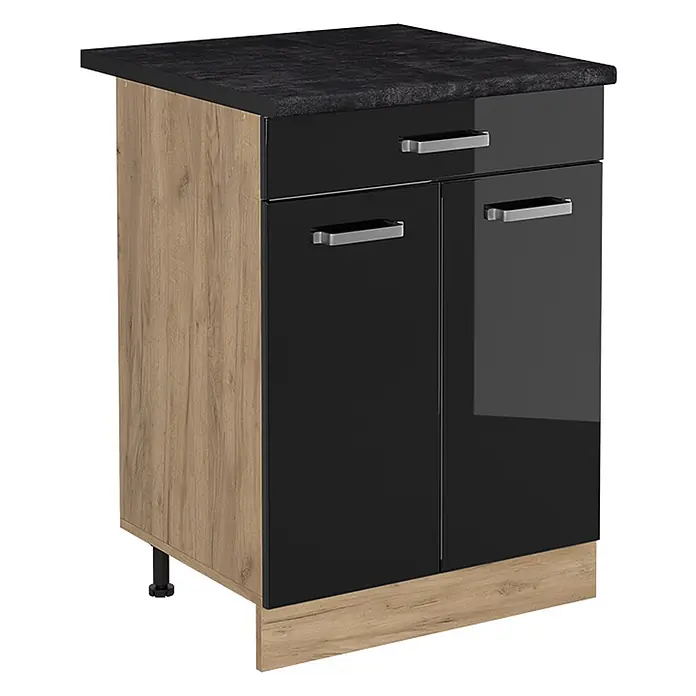 Küchenunterschrank R-Line 60 cm Schwarz Hochglanz Art.-Nr. 61219 - 