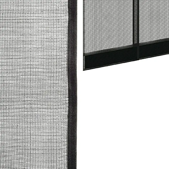 Easy Life Insektenschutzvorhang - B x H: 125 x 240 cm, Montage Insektengitter: Klemmen - Detailaufnahme eines Insektenschutzgitters mit feiner Netzstruktur und schwarzem Rahmen, ideal für Fenster und Türen.