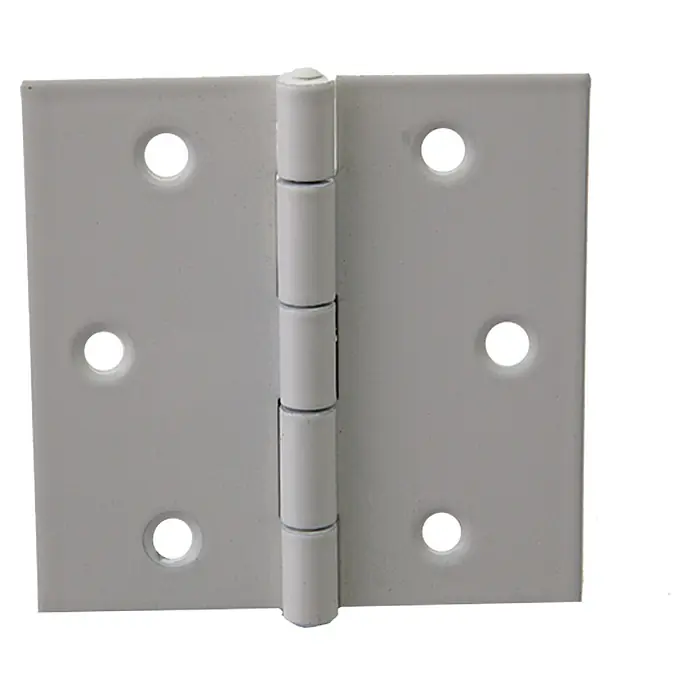 Stabilit Scharnier - 60 x 60 mm, Sonstige, Weiß - Nahaufnahme eines weißen Türscharniers, das in zwei quadratische Teile unterteilt ist, die durch einen zylindrischen Stift verbunden sind.