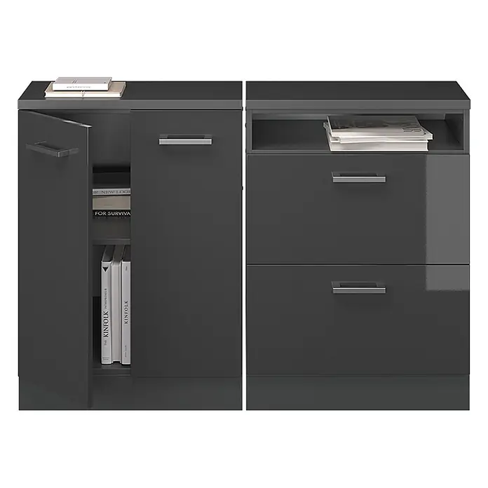 Vicco Küchenschrank für Dachschrägen R-Line, Anthrazit Hochglanz, 120 cm - 