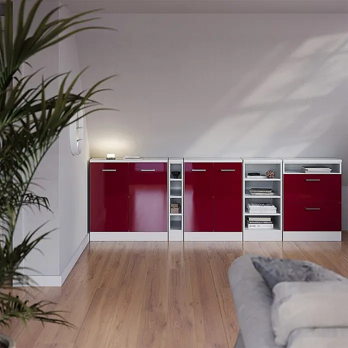Küchenschrank für Dachschrägen R-Line 120 cm Rot Hochglanz Art.-Nr. 60371 - 