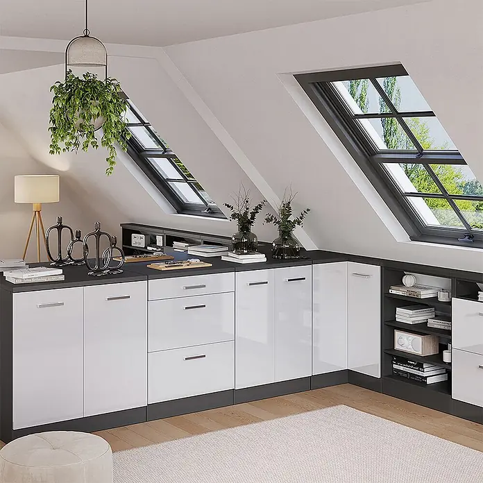 Küchenschrank für Dachschrägen R-Line 60 cm Weiß Hochglanz Art.-Nr. 61706 - 