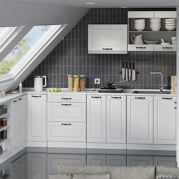 Küchenschrank für Dachschrägen R-Line 60 cm Weiß Landhaus Art.-Nr. 61737 - 