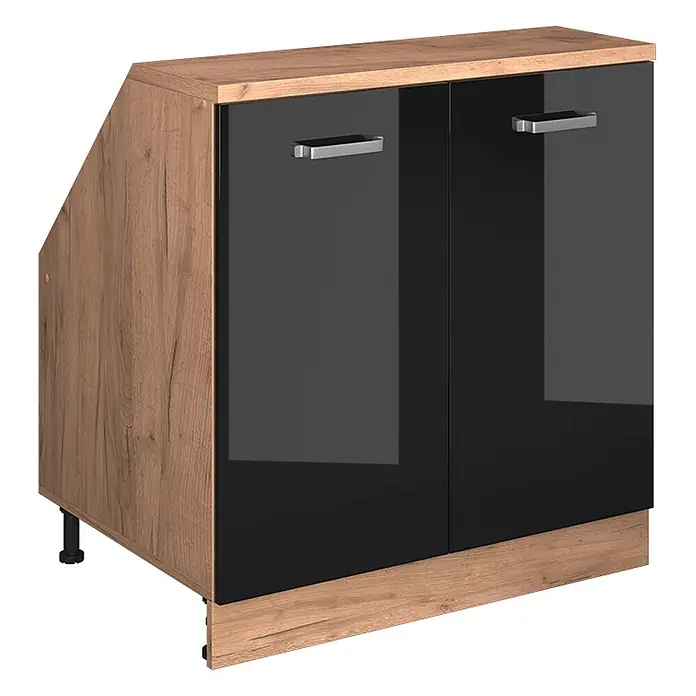 Vicco Küchenschrank für Dachschrägen R-Line, Schwarz Hochglanz, 80 cm - 